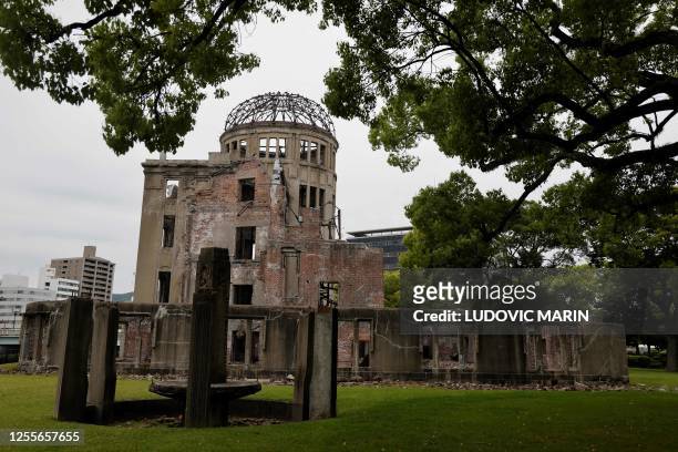 Picture taken on may 18, 2023 shows the atomic bomb dome at the hiroshima peace memorial park ahead of the G7 leaders summit in Hiroshima.