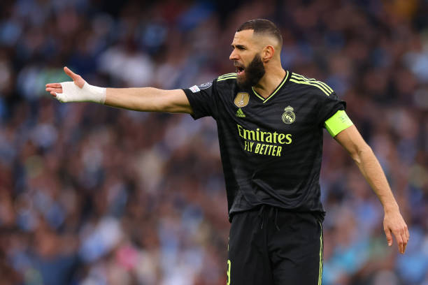 Karim Benzema of Real Madrid during the UEFA Champions League semi-final second leg match between Manchester City FC and Real Madrid at Etihad...