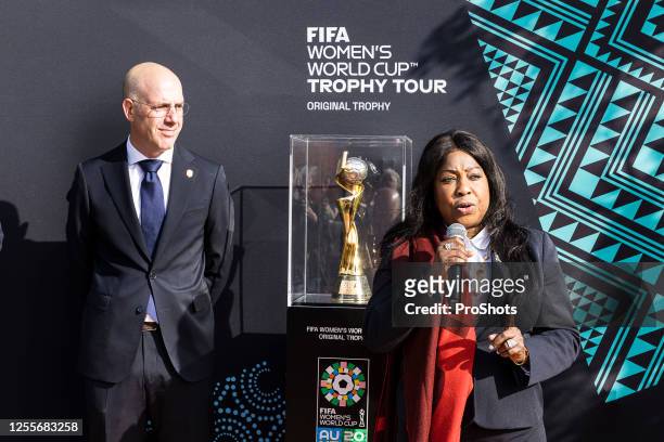Sportcomplex VV Nijnsel. 180523 FIFA Womans Worldcup Trophy Tour. Gijs de Jong and Fatma Samoura revealing the cup. - Photo by Icon sport during the...