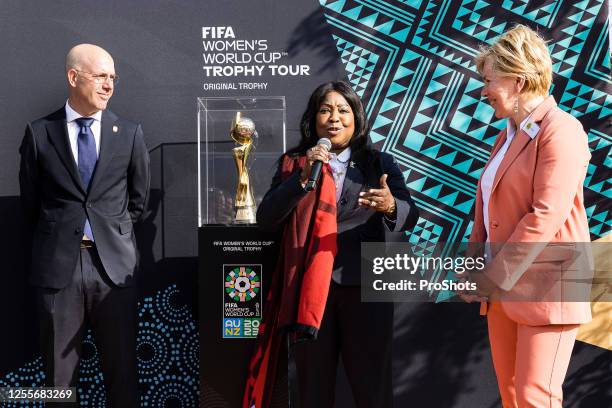 Sportcomplex VV Nijnsel. 180523 FIFA Womans Worldcup Trophy Tour. Gijs de Jong and Fatma Samoura revealing the cup. - Photo by Icon sport during the...