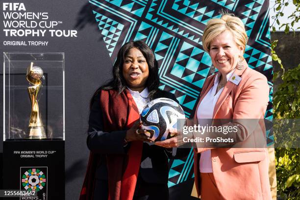 Sportcomplex VV Nijnsel. 180523 FIFA Womans Worldcup Trophy Tour. Fatma Samoura , Hands over match ball to Doreen van den Berkmortel . - Photo by...