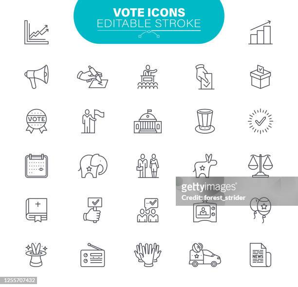 vote editable stroke icons. set contains such icon ballot box, checkbox, donkey, elephant, illustration - political party icon stock illustrations