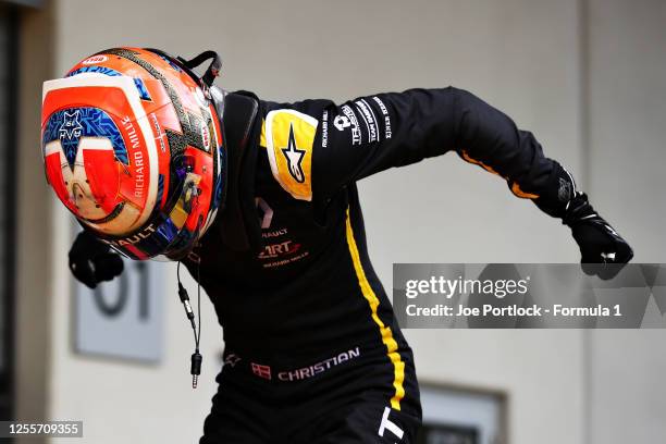 Race winner Christian Lundgaard of Denmark and ART Grand Prix celebrates in parc ferme during the sprint race for the Formula 2 Championship at Red...