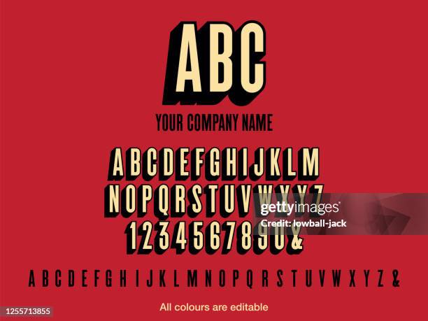 illustrazioni stock, clip art, cartoni animati e icone di tendenza di carattere in grassetto condensato con ombreggiatura esterna per il logo dell'azienda. illustrazione vettoriale stock. colori facilmente modificabili. - carattere tipografico