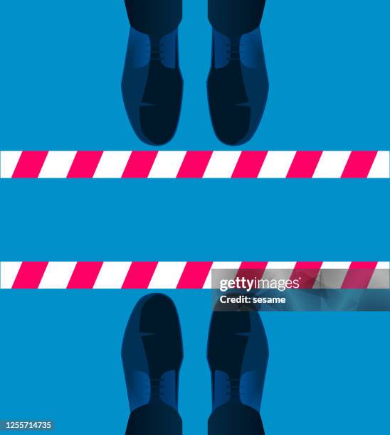 two businessmen face to face separated by cordon - red rope stock illustrations