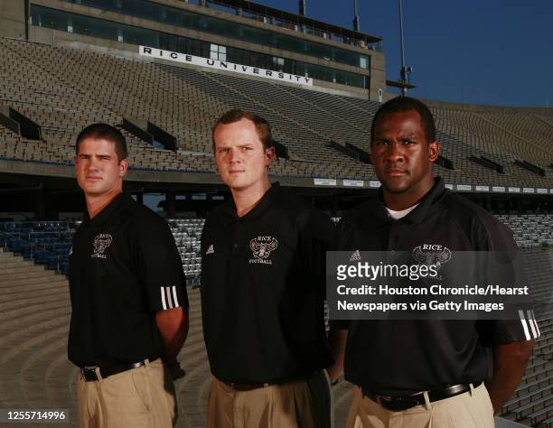 Rice University football coaches Jess Loepp Recruiting Coordinator/ safeties , Major Applewhite Offensive Coordinator/ quarterbacks and Jason Jones...