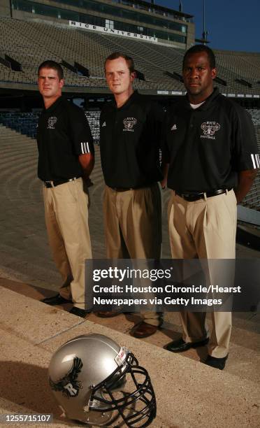 Rice University football coaches Jess Loepp Recruiting Coordinator/ safeties , Major Applewhite Offensive Coordinator/ quarterbacks and Jason Jones...