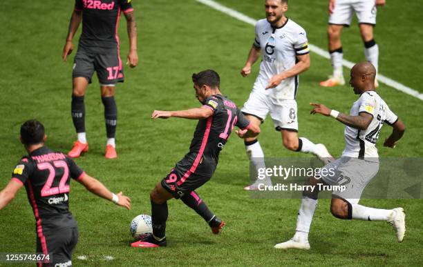 Pablo Hernandez of Leeds United scores his sides first goal during the Sky Bet Championship match between Swansea City and Leeds United at the...