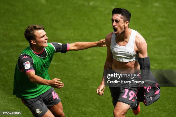 Pablo Hernandez of Leeds United celebrates his sides first goal during the Sky Bet Championship match between Swansea City and Leeds United at the...