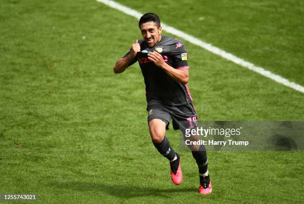 Pablo Hernandez of Leeds United celebrates his sides first goal during the Sky Bet Championship match between Swansea City and Leeds United at the...