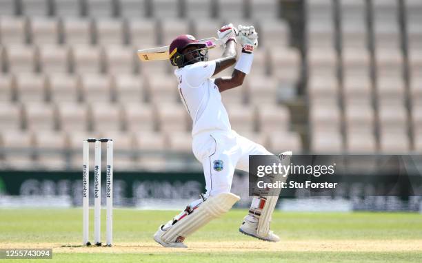 Jermaine Blackwood of the West Indies during day five of the 1st #RaiseTheBat Test match at The Ageas Bowl on July 12, 2020 in Southampton, England.