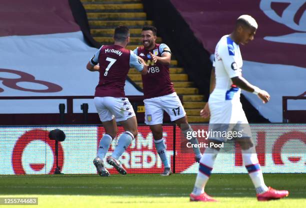 Trezeguet of Aston Villa celebrates with his team after he scores his team's second goal during the Premier League match between Aston Villa and...