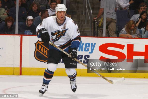 Calle Johansson of the Washington Capitals in position during a NHL hockey game against the Florida Panthers at MCI Center on November 7, 2002 in...