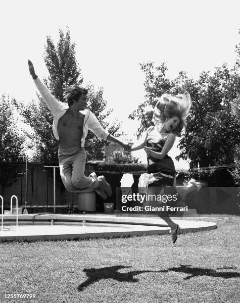 Italian actress Beba Loncar and French actor Olivier Despax filming "Cover Girl", Madrid, Spain,1968. .