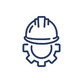 Helmet and gear thin line icon