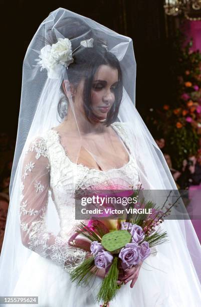 Singer Jenifer Bartoli as the bride on the runway during the Torrente Haute Couture Spring/Summer 2002 fashion show as part of the Paris Haute...