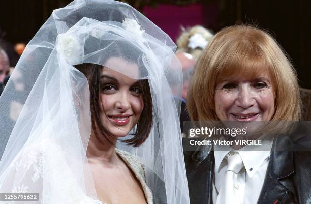 Singer Jenifer Bartoli as the bride and Mme Rose Mett on the runway during the Torrente Haute Couture Spring/Summer 2002 fashion show as part of the...