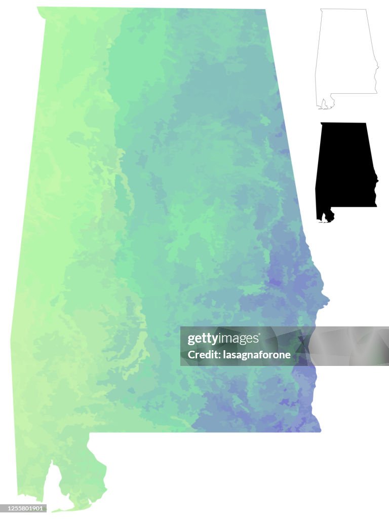 Alabama, USA Watercolor Textured Color Gradient Vector Map