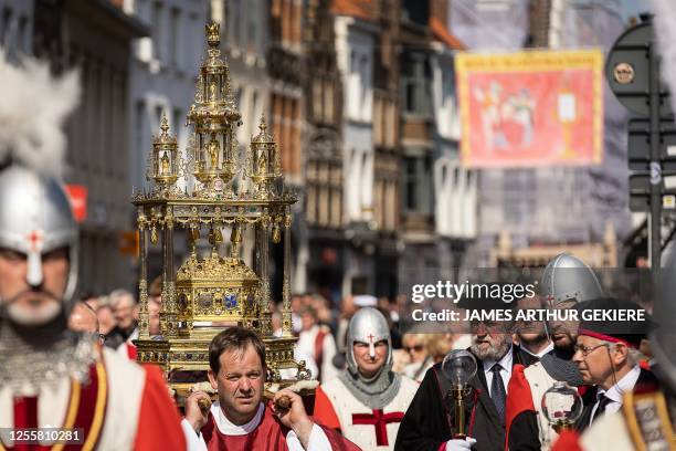 Illustration picture shows the Holy Blood Procession event, on Thursday 18 May 2023 in Brugge. During the procession, the relic of Holy blood is...