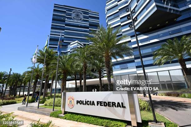 Facade of the Brazilian Federal Police Headquarters Building, where Mauro Cid, former President Jair Bolsonaro's aide-de-camp, gives testimony to the...