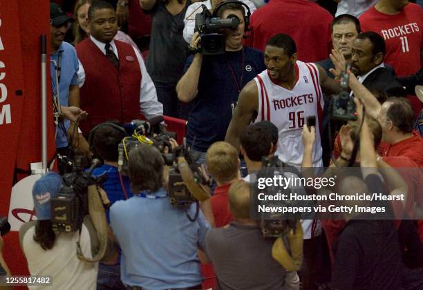 The Houston Rockets Ron Artest heads back to the court near the end of the fourth quarter of Game 6 of the NBA Western Conference first round playoff...