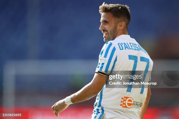 Italian midfielder Marco D'Alessandro of SPAL reacts during the Serie A match between Genoa CFC and SPAL at Stadio Luigi Ferraris on July 12, 2020 in...