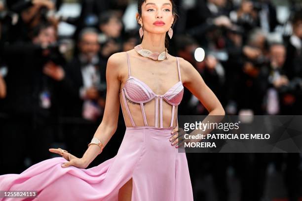 Brazilian model Luma Grothe arrives for the screening of the film "Indiana Jones and the Dial of Destiny" during the 76th edition of the Cannes Film...