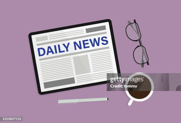 zeitung, stift, gläser und kaffeetasse - zeitung stock-grafiken, -clipart, -cartoons und -symbole