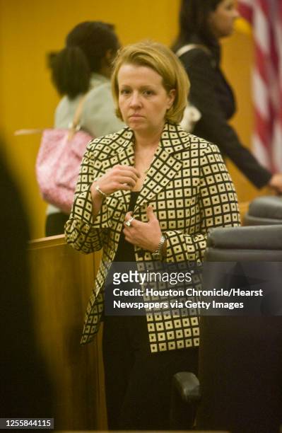Abigail Young after a court hearing on the death of her four-year-old daughter Emma Thompson in the Harris County Family Law Center's 257th District...