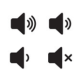 Set of speaker volume flat vactor icon. Symbols on, off, mute, high, low sound signs for graphic design, logo, web site, social media, mobile app, ui illustration
