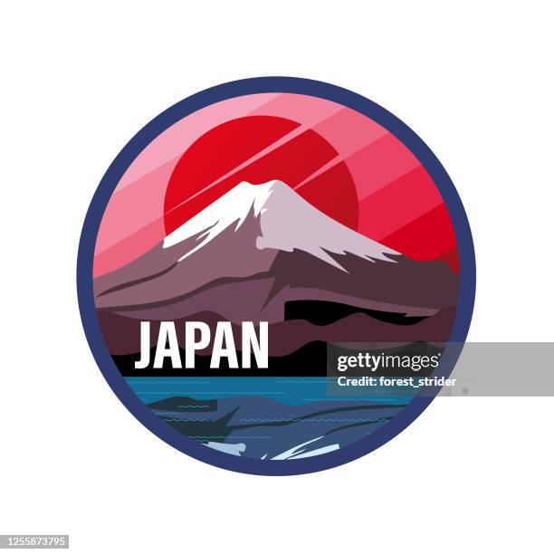 stockillustraties, clipart, cartoons en iconen met japan travel label - fuji