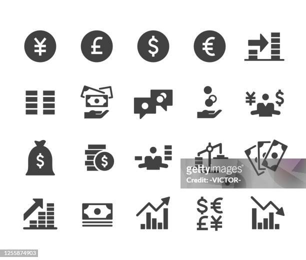 money icons set - classic series - british currency stock illustrations