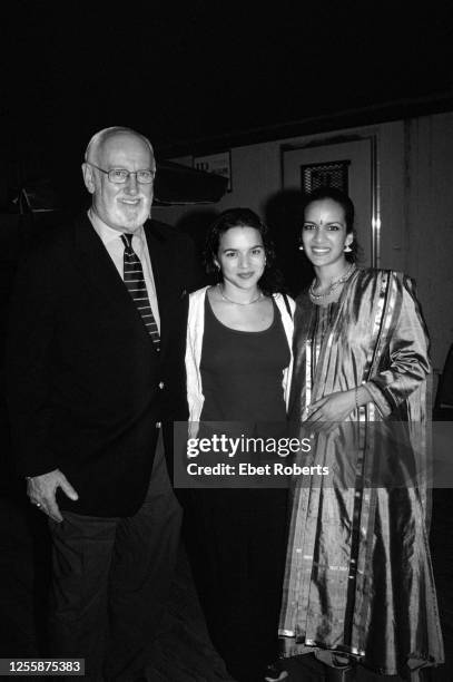 Blue Note record executive Bruce Lundvall with Norah Jones and her half sister Anoushka Shankar backstage at Central Park Summerstage in New York...