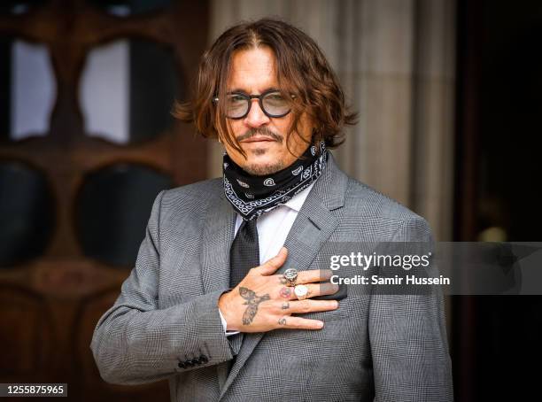 Johnny Depp arrives at the Royal Courts of Justice, Strand on July 13, 2020 in London, England.Hollywood actor is taking News Group Newspapers,...