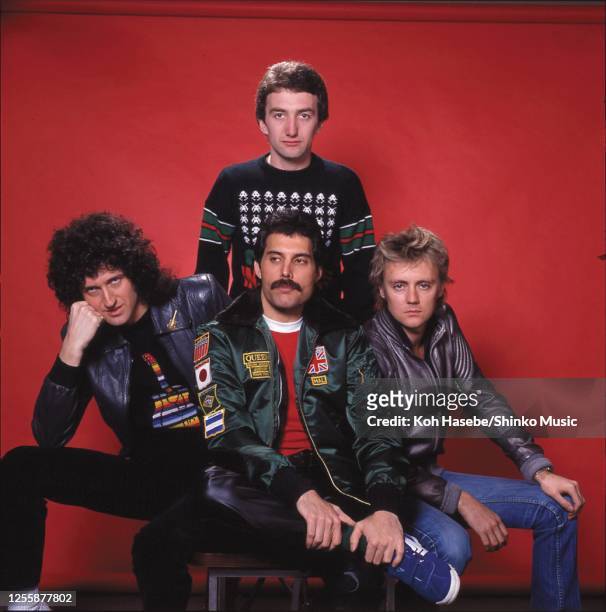 British rock band Queen, photo shoot at Tokyo, Japan, February 1981. Brian May , Freddie Mercury , Roger Taylor John Deacon .