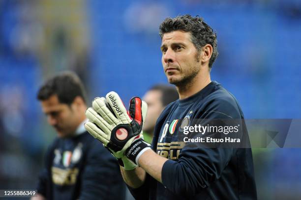 Francesco Toldo of Inter Milan is seen prior to the Serie A match between Inter Milan and SS Lazio at the Stadio Giuseppe Meazza on May 2, 2009 in...