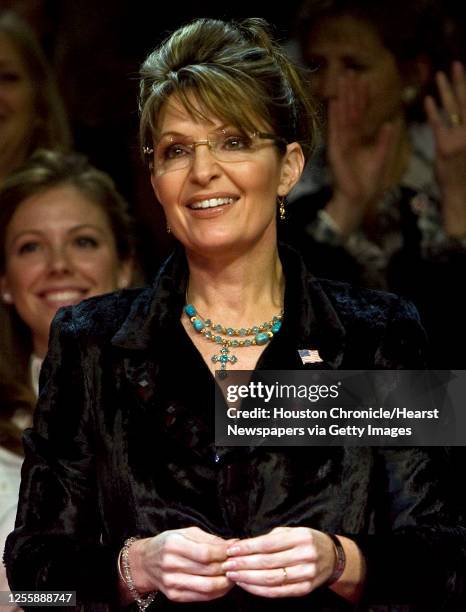 Former Alaskan Governor Sarah Palin speaks at a political rally where she announced her endorsement for Texas Governor Rick Perry re-election...