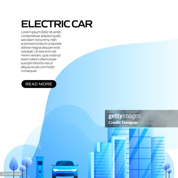 electric car concept vector illustration for website banner, advertisement and marketing material, online advertising, business presentation etc. - emerald city vector stock illustrations