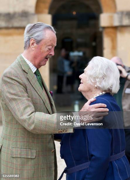 Duke of Marlborough and Lady Mary Soames meet for a portrait at the Woodstock Literary Festival on September 18, 2011 in Woodstock, England.
