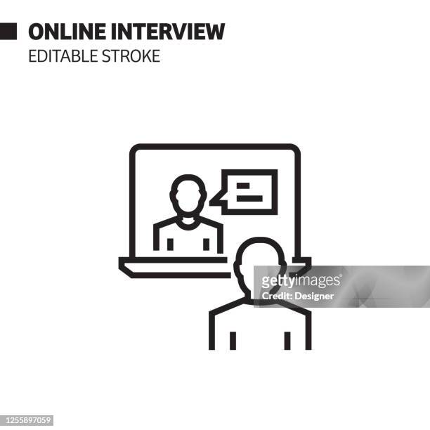 online interview line icon, outline vector symbol illustration. - virtual event stock illustrations