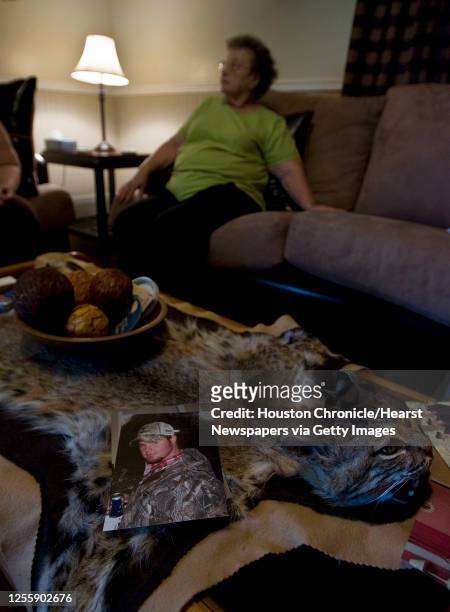 Photograph sits on a bobcat hide of Transocean employee Adam Weise who was killed in the Deep Water Horizon drilling rig explosion as his grandmother...