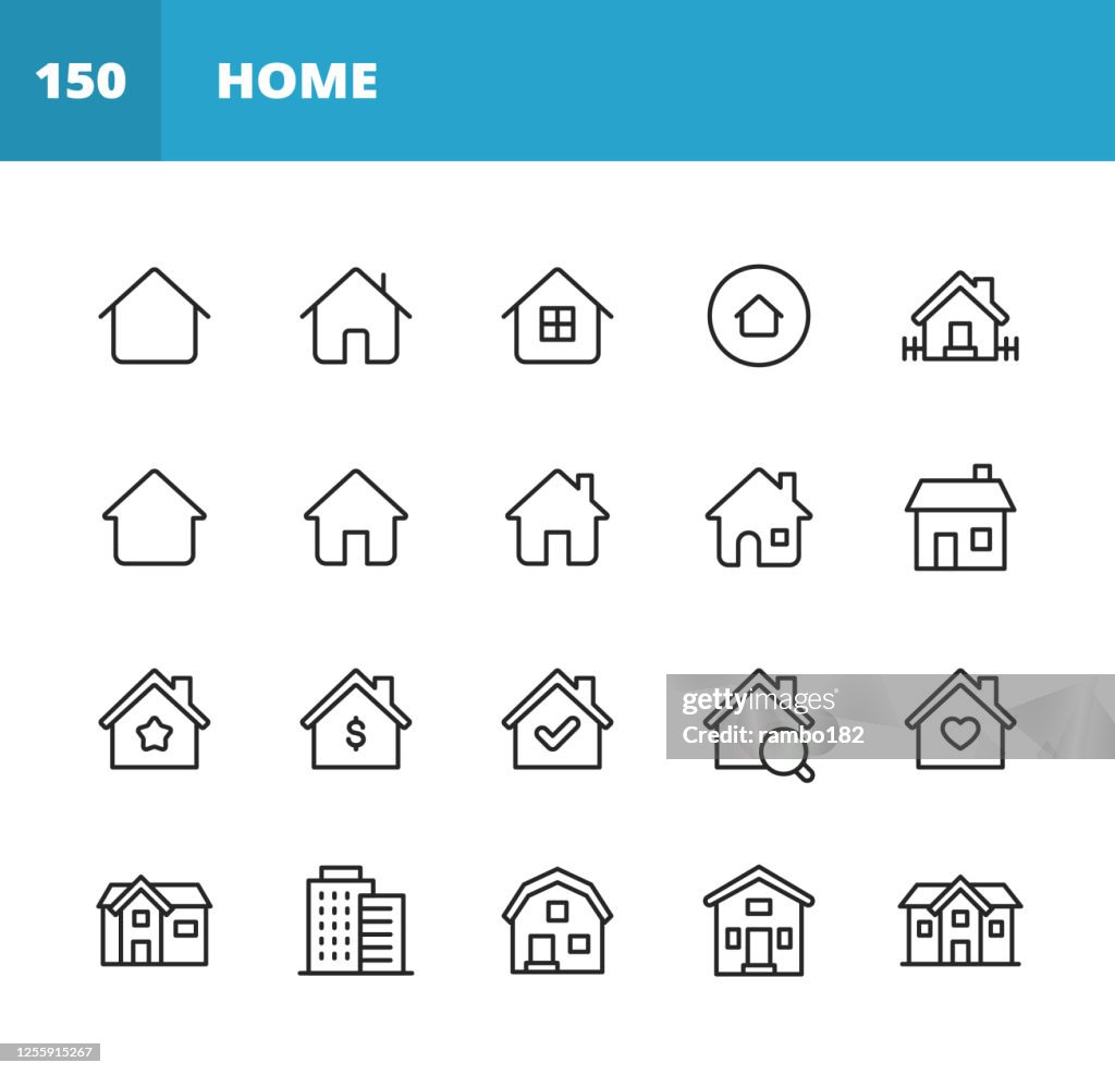 Icônes de ligne d’accueil. Course modifiable. Pixel Parfait. Pour mobile et Web. Contient des icônes telles que la maison, maison, immobilier, famille, agent immobilier, investissement, bâtiment résidentiel, ville, appartement.