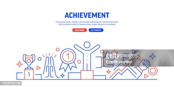 achievement and success web banner line style. modern design vector illustration for web banner, website header etc. - achievement stock illustrations