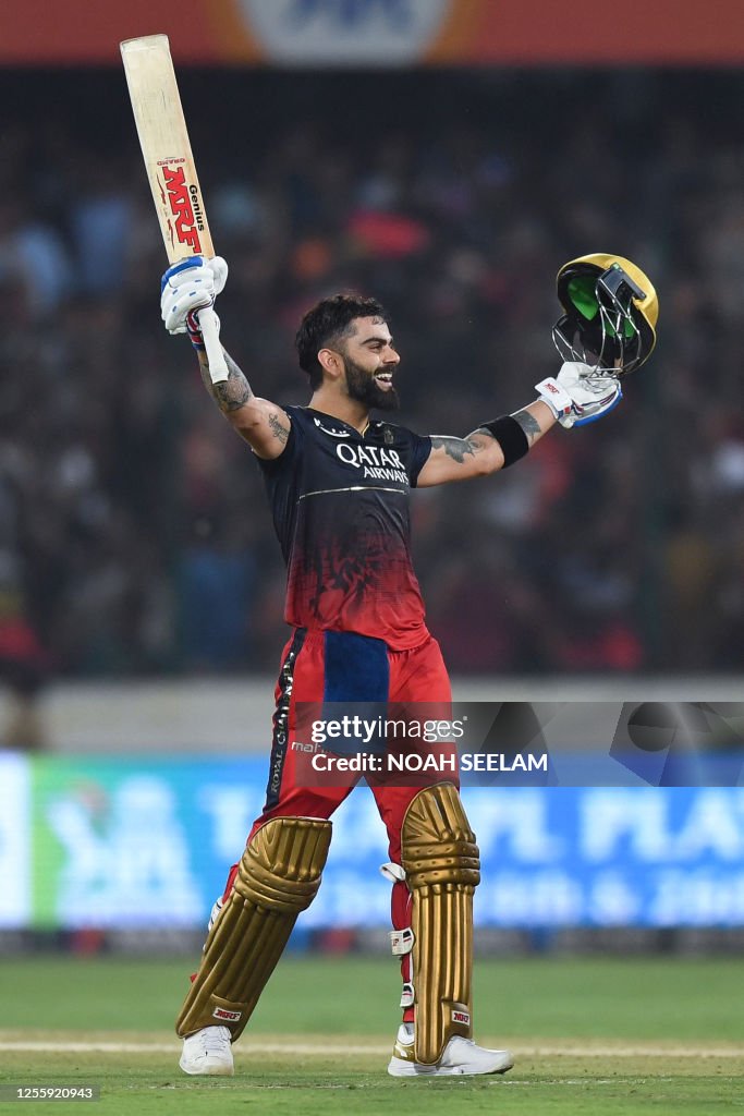 Royal Challengers Bangalore's Virat Kohli celebrates after scoring a ...