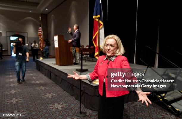 Libertarian gubernatorial candidate Kathie Glass speaks out to the crowd after attempting to confront Texas Governor Rick Perry during the Texas...