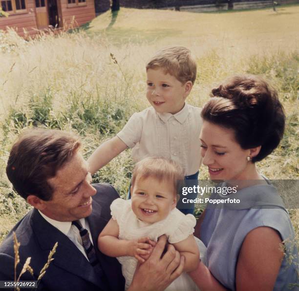 Princess Margaret, Countess of Snowdon posed with her husband, Antony Armstrong-Jones, 1st Earl of Snowdon and their children, David Armstrong-Jones,...