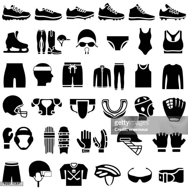 sportbekleidung icons set - swimsuit icon stock-grafiken, -clipart, -cartoons und -symbole