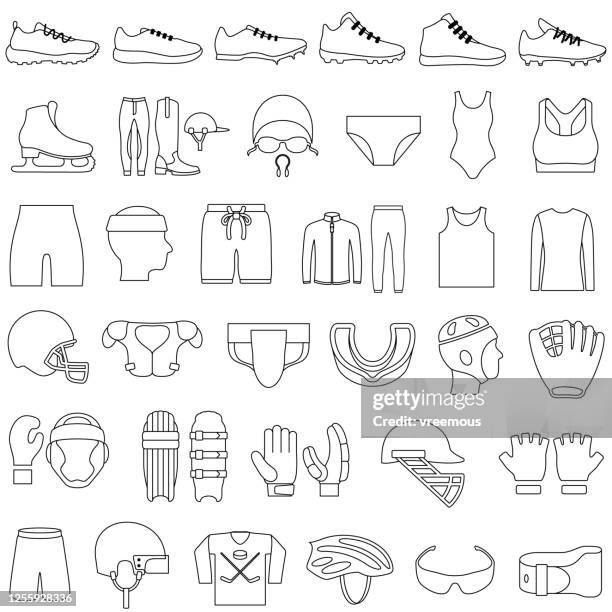 sports clothing icons set editable outlines - shorts stock illustrations