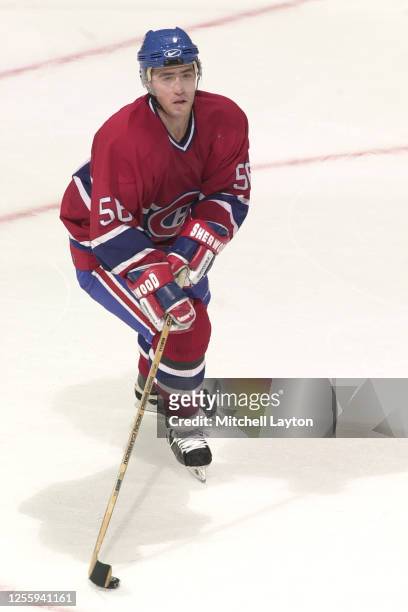 Stephane Robidas of the Montreal Canadiens skates with the puck during a NHL hockey game against the Washington Capitals at MCI Center on October 19,...