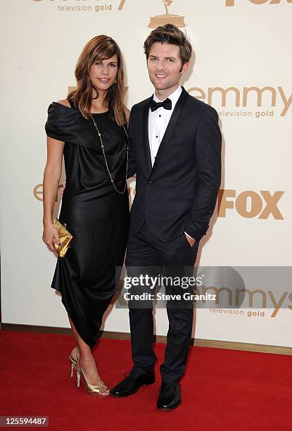 Actor Adam Scott and Naomi Sablan arrive to the 63rd Primetime Emmy Awards at the Nokia Theatre L.A. Live on September 18, 2011 in Los Angeles,...